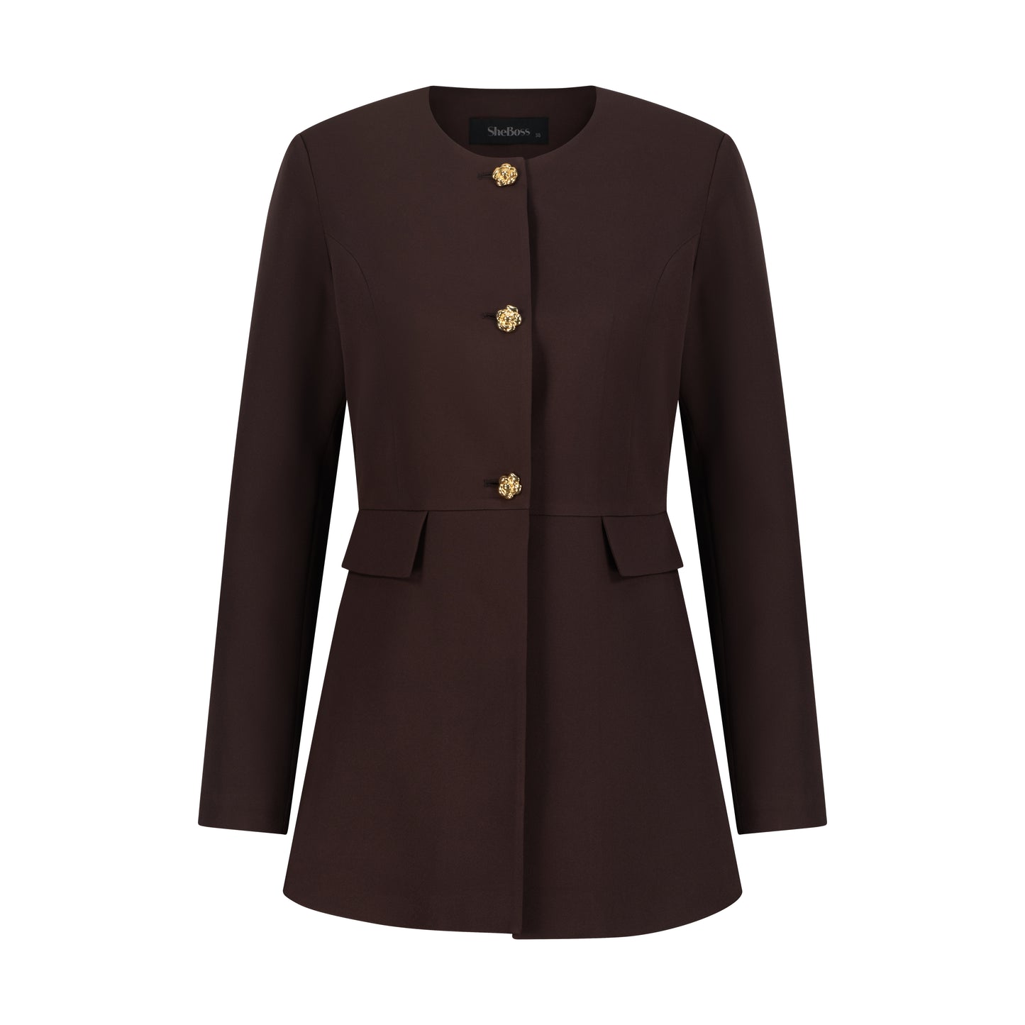 Brown Collarless Blazer