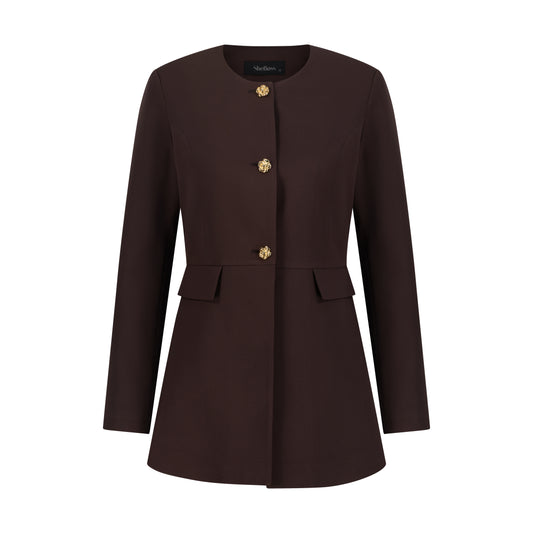 Brown Collarless Blazer